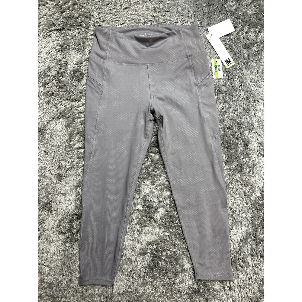 Nicole Miller Sport Women's Capri Leggings In Light Gray Print Size L